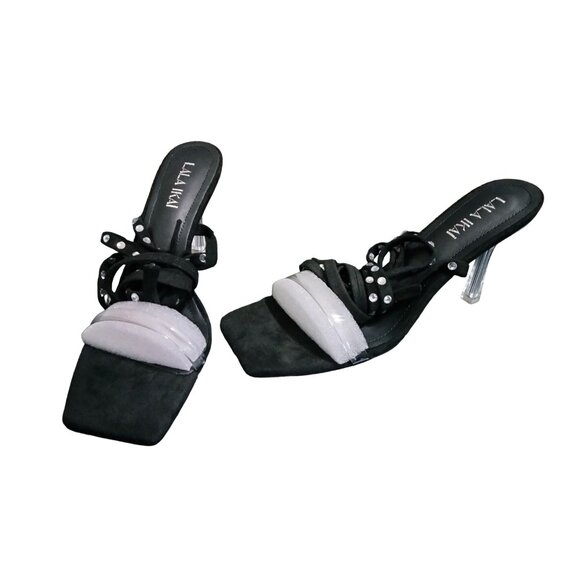Lala Ikai Clear Strap Square Toe Rhinestone Strappy 3.5" Stiletto Sandals Size 9 - Picture 3 of 12